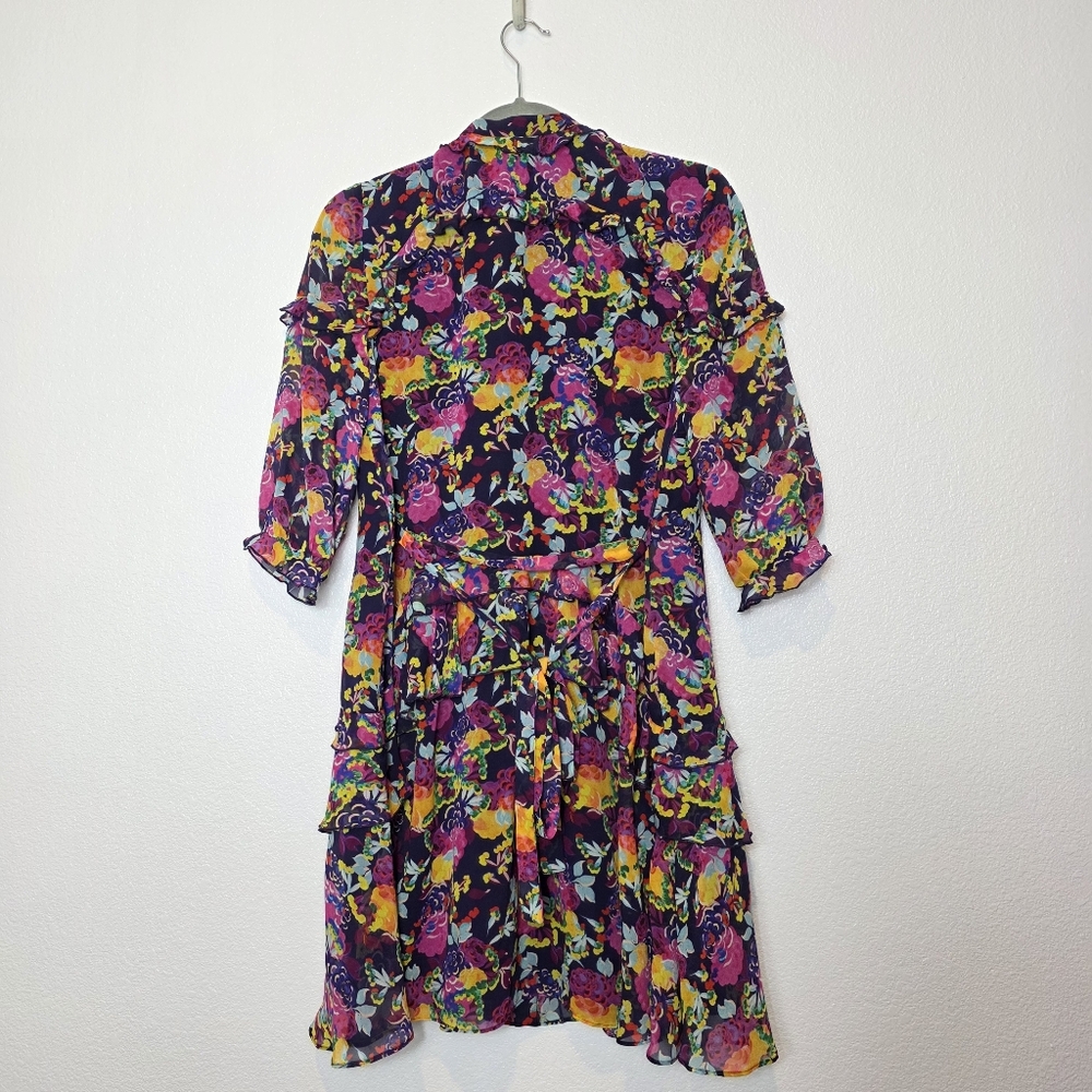 SALONI Tilly Ruffle Floral Print Silk Belted Romantic Mini Dress Size 4 - Picture 12 of 13